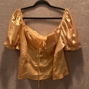 Champagne trumpet sleeve crop top